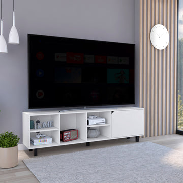 Tv Stand For Tv S Up 70" Estocolmo, Four Open Shelves, White Finish White 50 59 Inches Particle Board