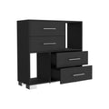 Dresser Hetzs, Four Drawers, Two Open Shelves, Black Wengue Finish Black Particle Board