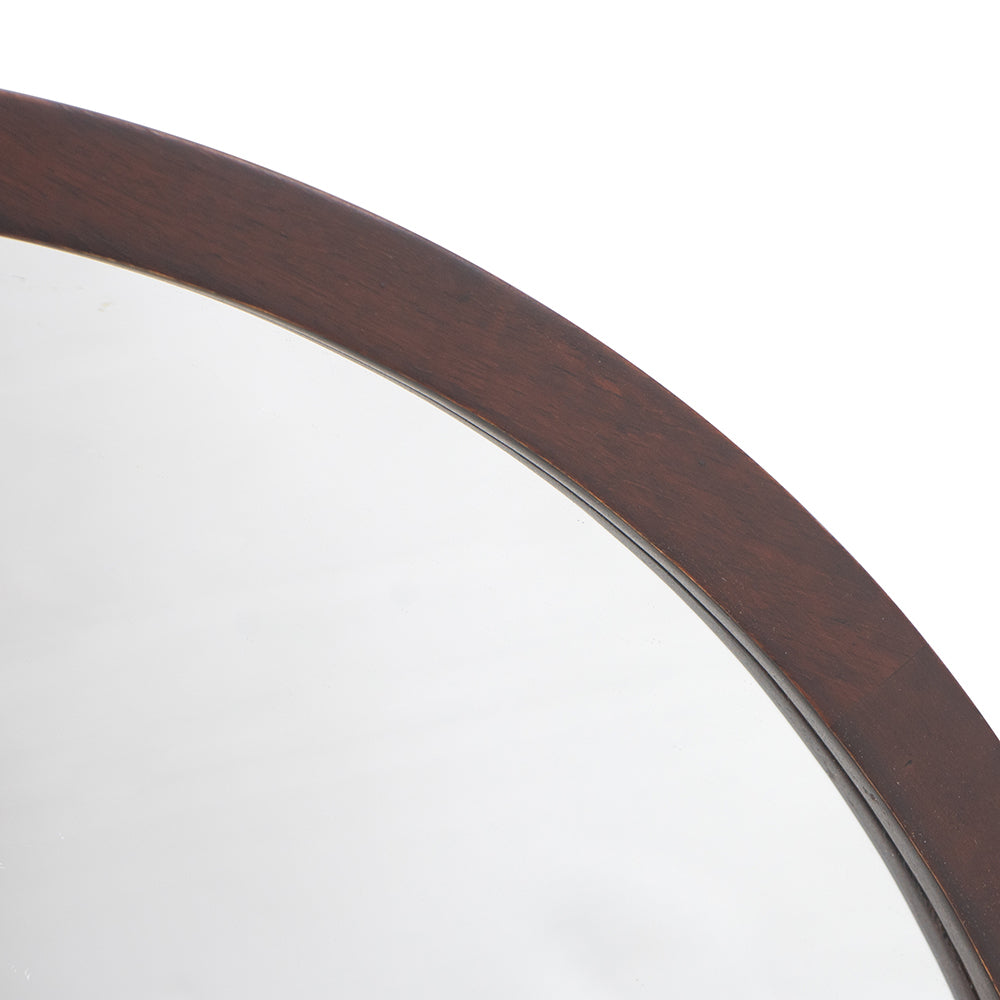 20" x 20" Circle Wall Mirror with Wooden Frame and brown-wood+glass