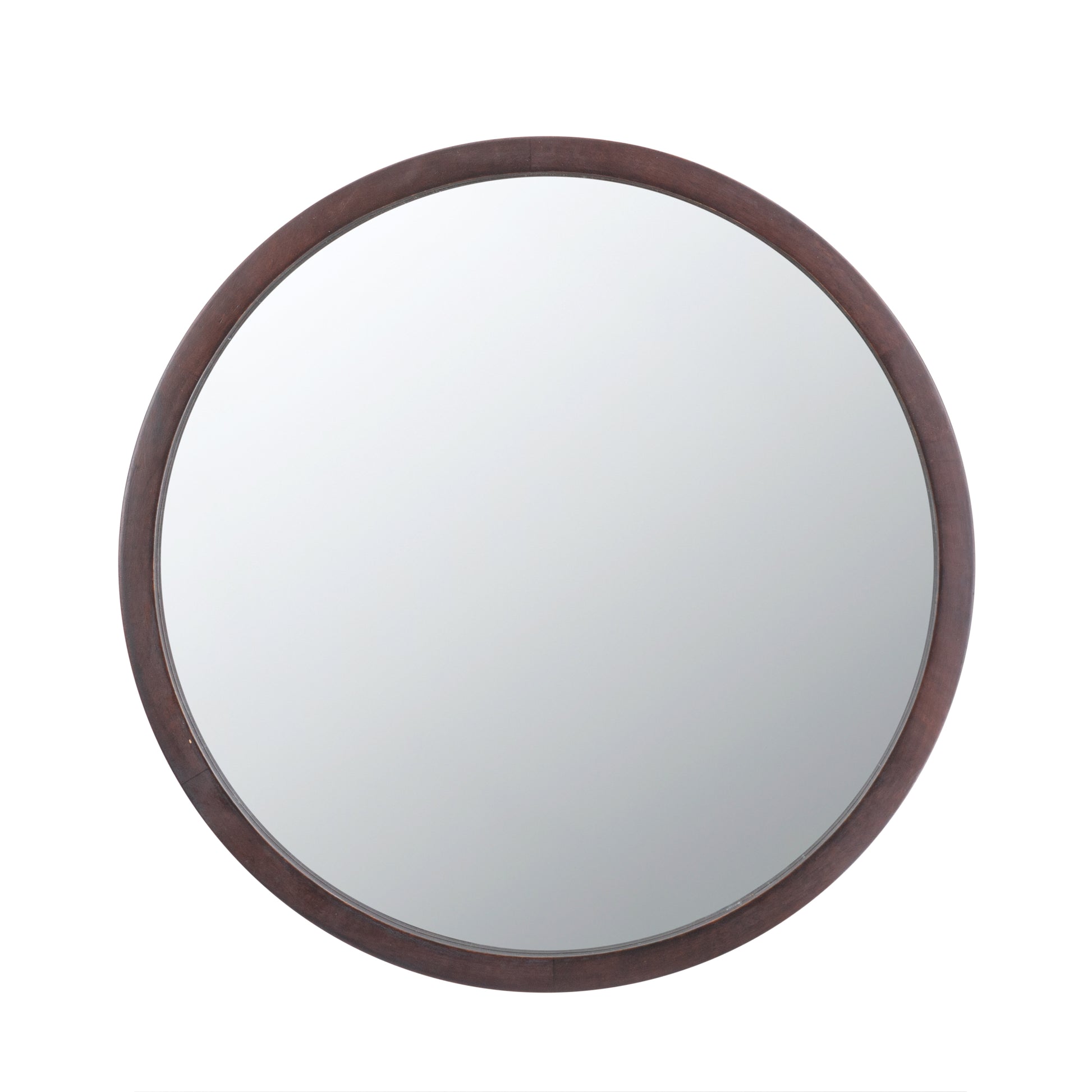 20" x 20" Circle Wall Mirror with Wooden Frame and brown-wood+glass