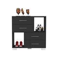 Dresser Hetzs, Four Drawers, Two Open Shelves, Black Wengue Finish Black Particle Board