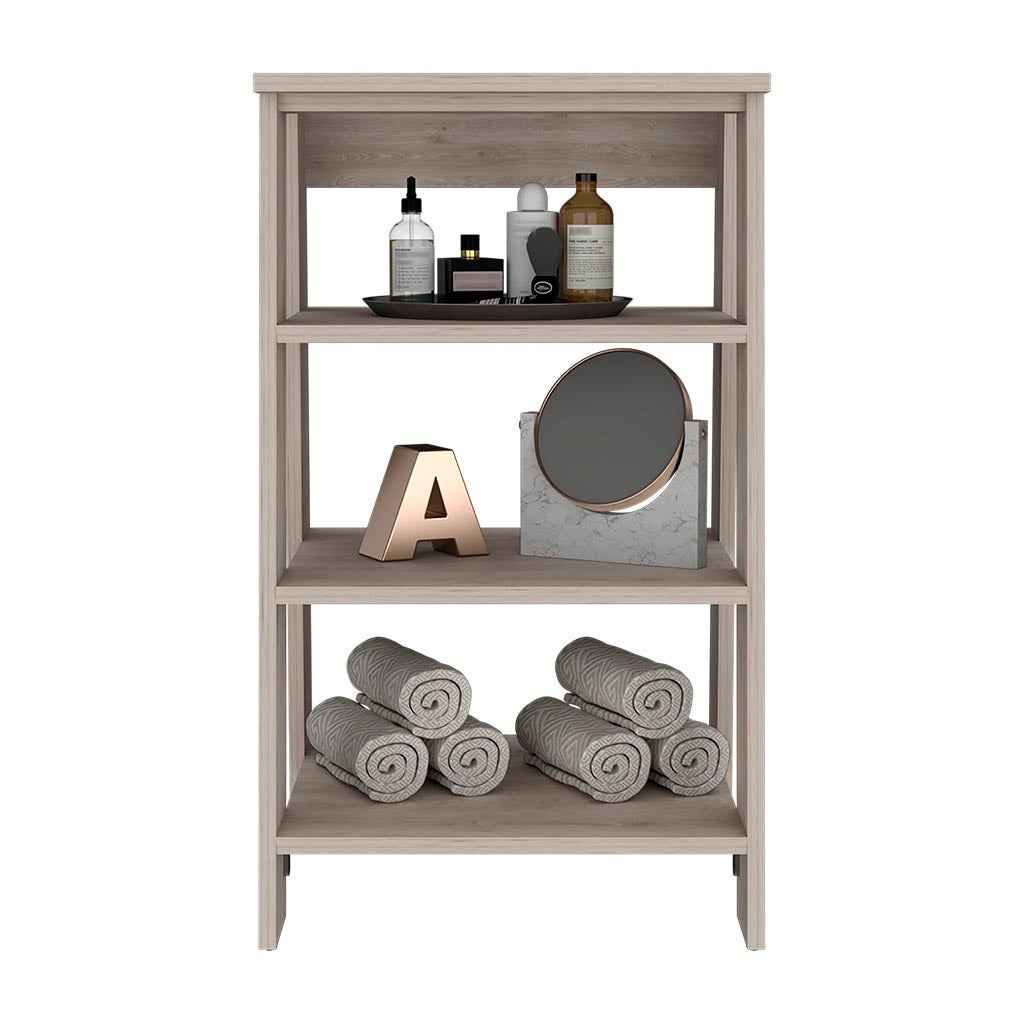 Linen Cabinet Jenne, Four Open Shelves, Light Gray Finish Light Gray Particle Board