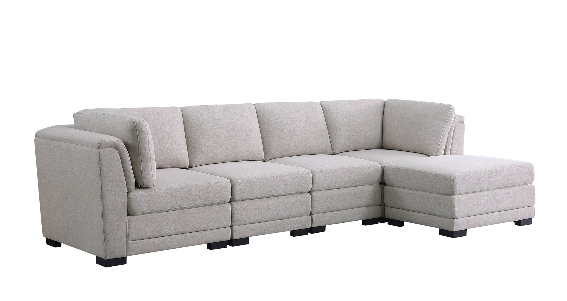 Kristin 96" Light Gray Linen Fabric Reversible Sectional Sofa With Ottoman Light Gray Linen