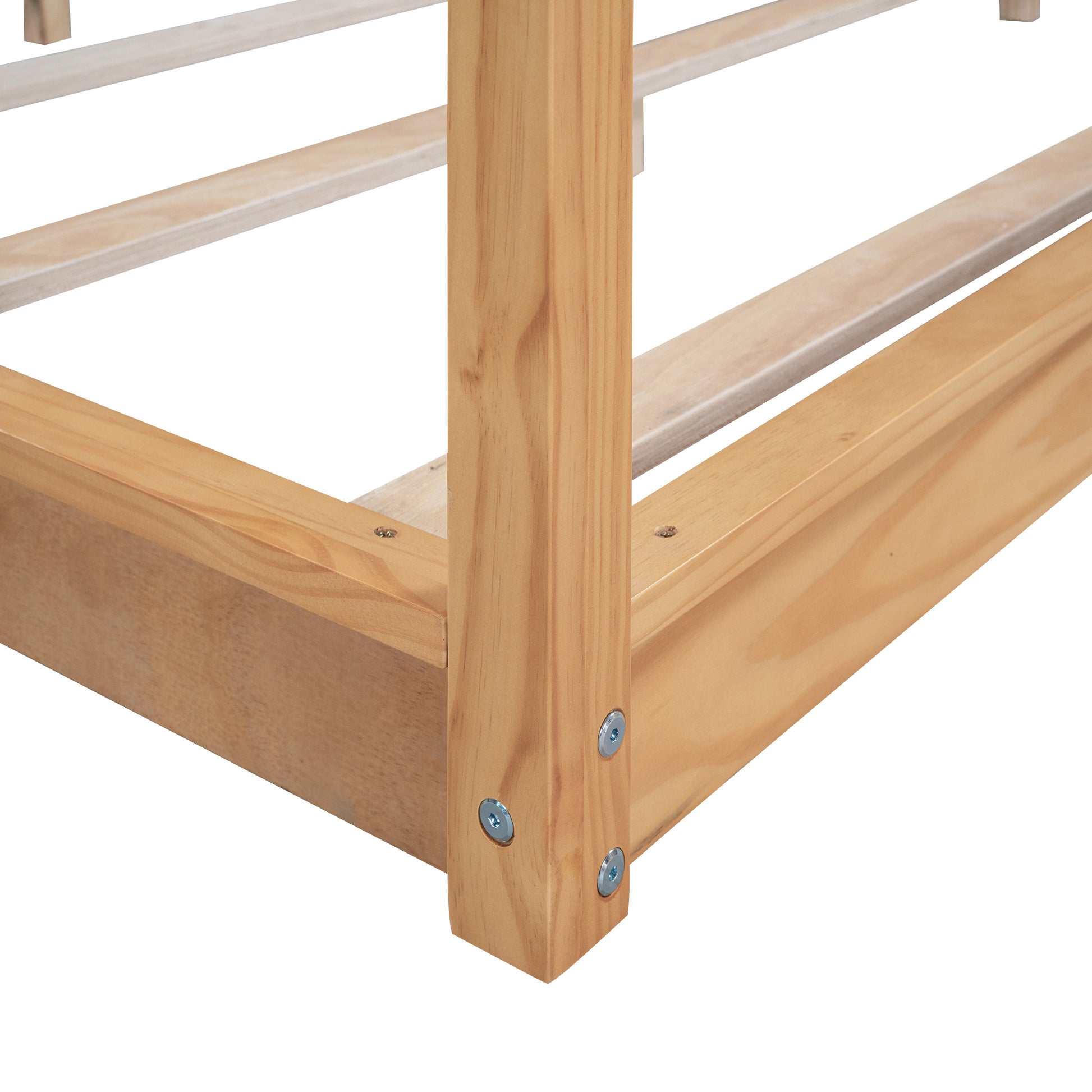 King Size Canopy Platform Bed With Support Legs, Natural Box Spring Not Required King Natural Wood Bedroom Canopy Pine