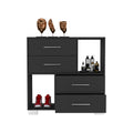 Dresser Hetzs, Four Drawers, Two Open Shelves, Black Wengue Finish Black Particle Board