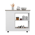 Kitchen Cart Kamizaze, Two Storage Shelves, Four Casters, Three Side Shelves, White Dark Brown Finish Dark Brown White Particle Board