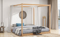 King Size Canopy Platform Bed With Support Legs, Natural Box Spring Not Required King Natural Wood Bedroom Canopy Pine