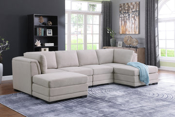 Kristin 121.5" Light Gray Linen Fabric Reversible Sectional Sofa With 2 Ottomans Light Gray Linen