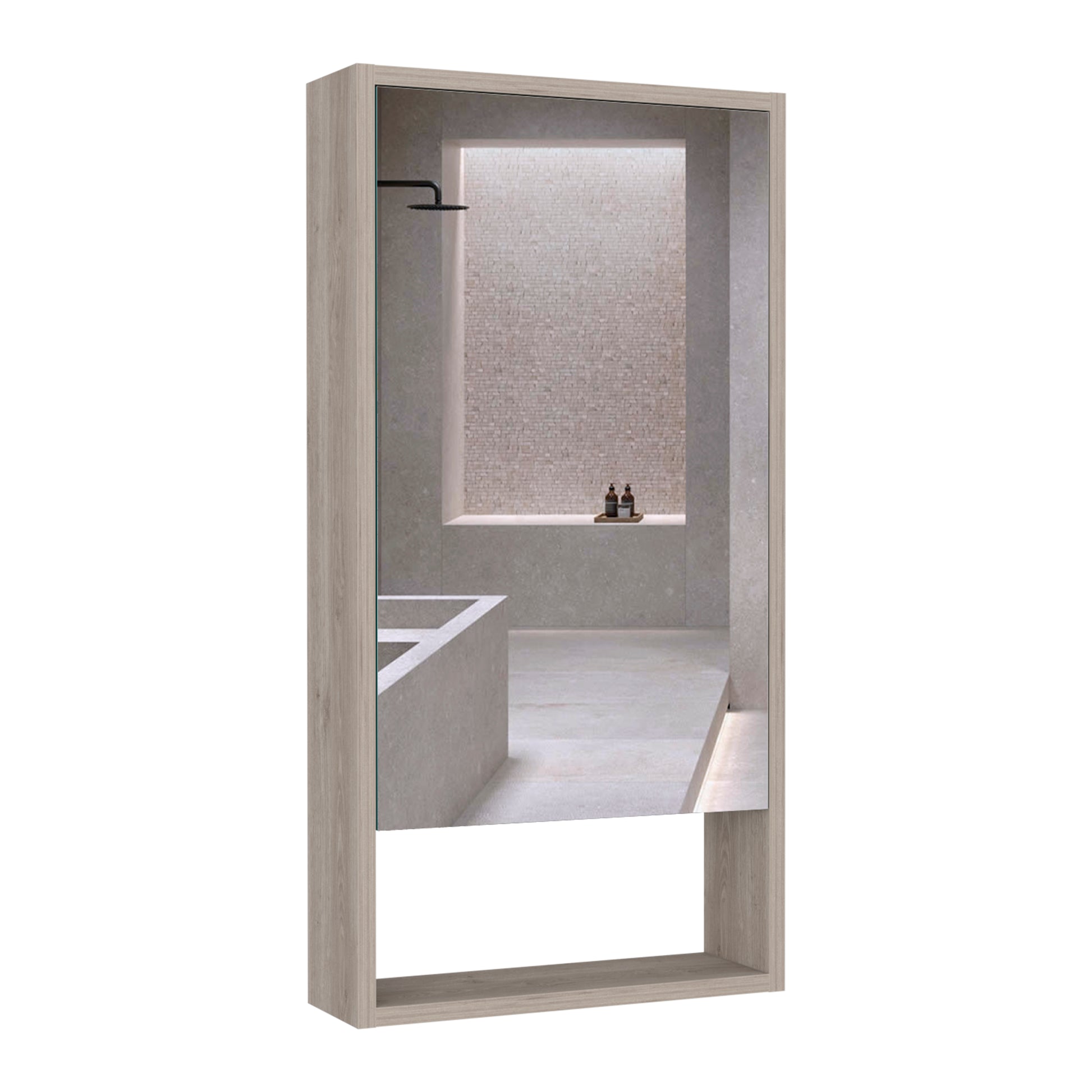 Medicine Cabinet Irvine, One External Shelf, Light Gray Finish Light Gray Particle Board