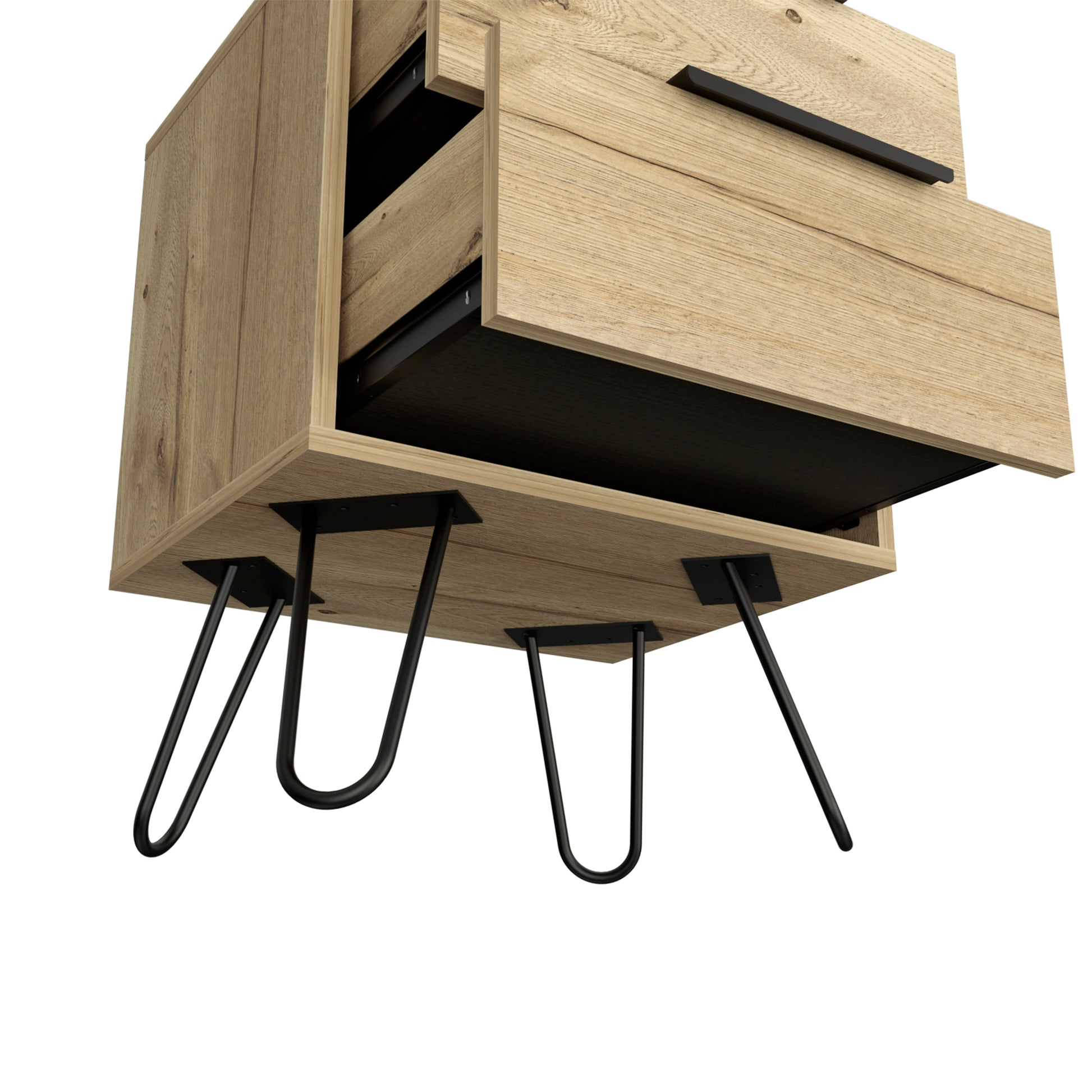 Nightstand Skyoner 2, Harpin Legs, Two Drawers, Light Oak Finish Light Oak Particle Board