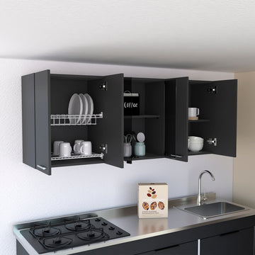 Superior Wall Cabinet Peoria, Four Interior Shelves, Black Wengue Finish Black Particle Board