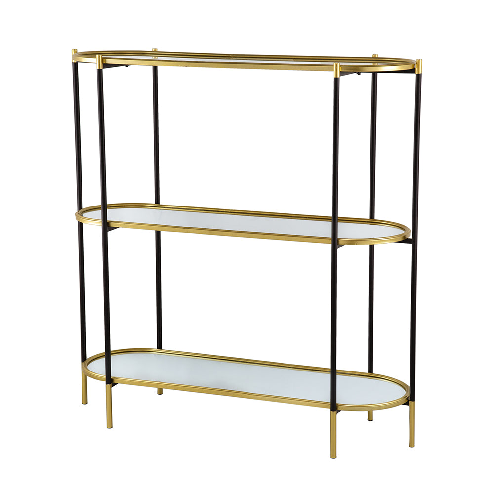 48.5X16.5X50" 3 Tier Metal Console Table, Black Gold Mirrored Shelf Golden Black Casual,Classic,Contemporary,Luxury,Modern Iron