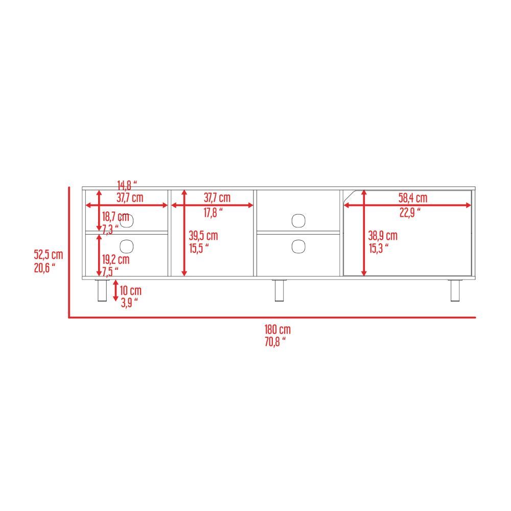 Tv Stand For Tv S Up 70" Estocolmo, Four Open Shelves, White Finish White 50 59 Inches Particle Board