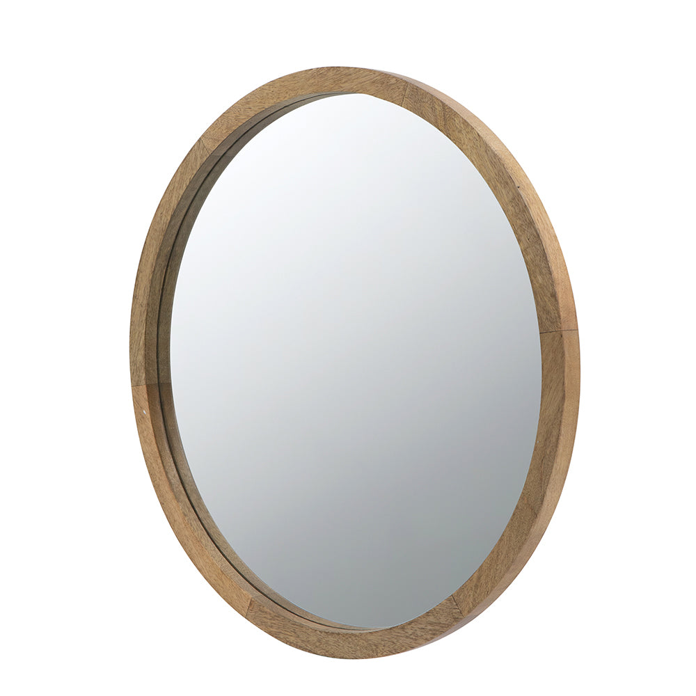 20" x 20" Circle Wall Mirror with Wooden Frame, Wall brown-wood+glass