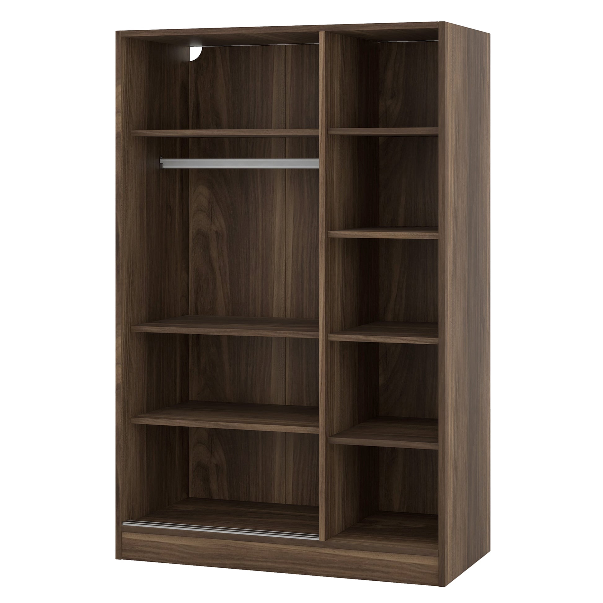 3 Door Shutter Wardrobe With Shelves, Walnut Sliding Walnut Shelf Bedroom Shelf Contemporary 3 Mdf