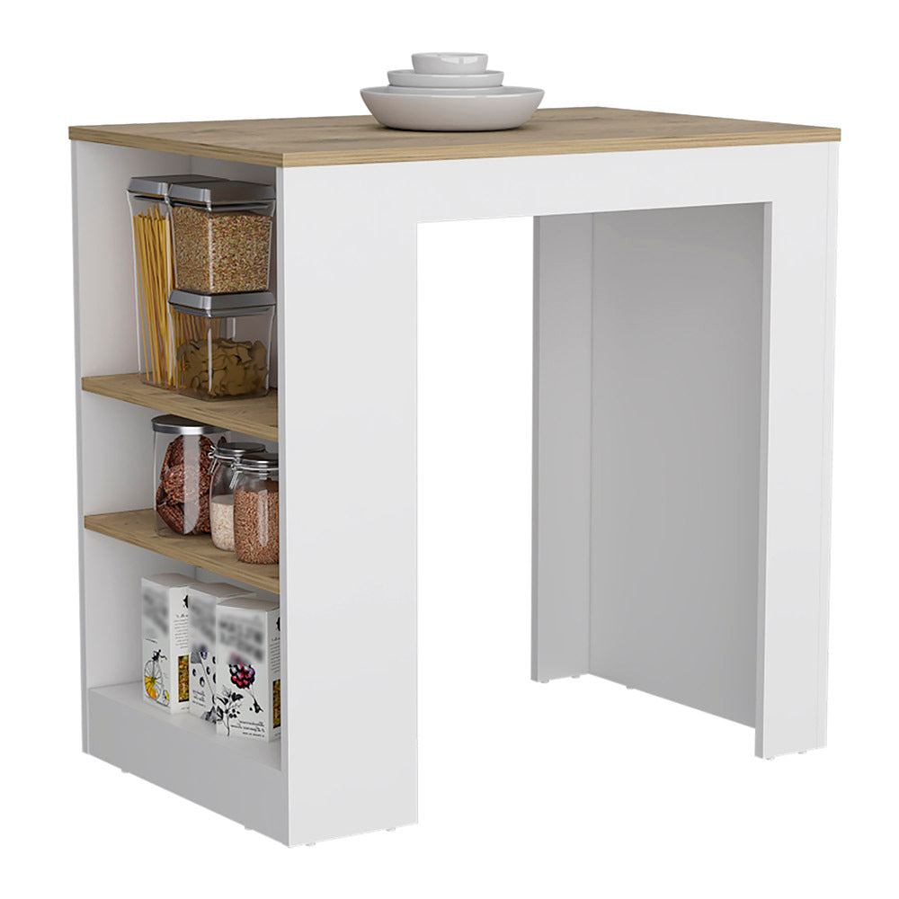Kitchen Island Doyle, Three Side Shelves, White and white-particle board