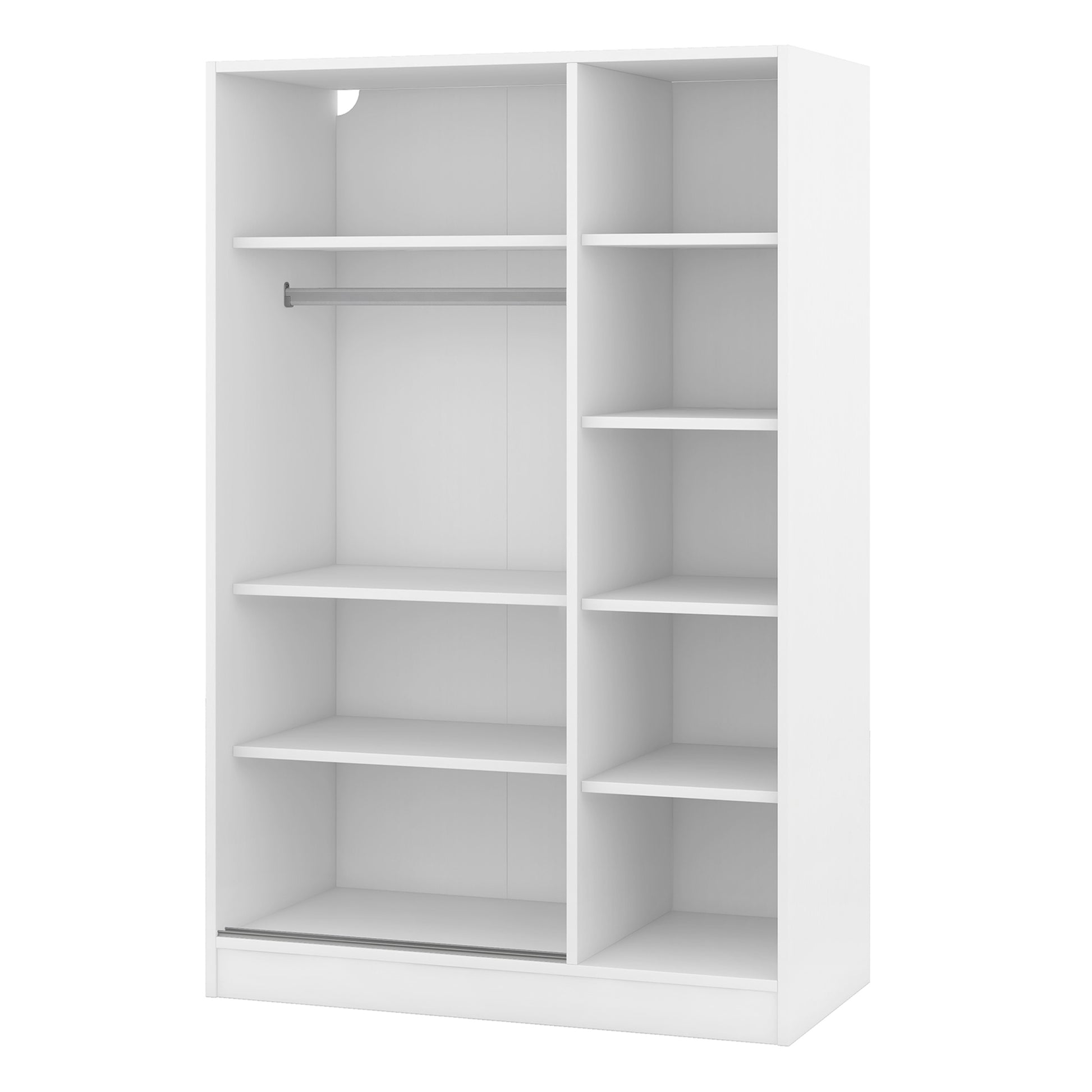 3 Door Shutter Wardrobe With Shelves, White Sliding White White Shelf Bedroom Shelf Contemporary 3 Mdf