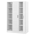 3 Door Shutter Wardrobe With Shelves, White Sliding White White Shelf Bedroom Shelf Contemporary 3 Mdf