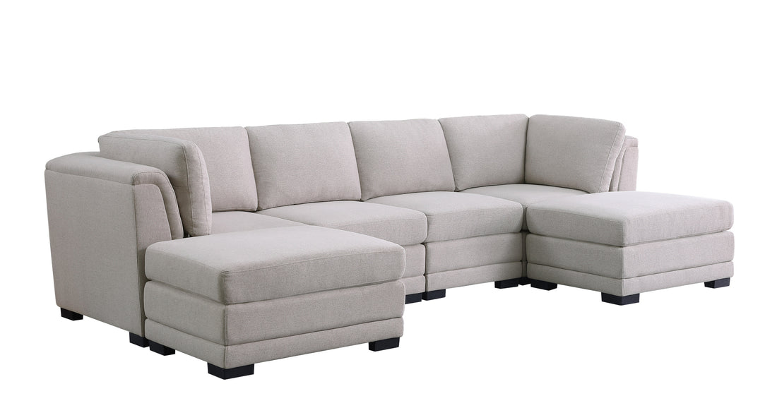 Kristin 121.5" Light Gray Linen Fabric Reversible Sectional Sofa With 2 Ottomans Light Gray Linen