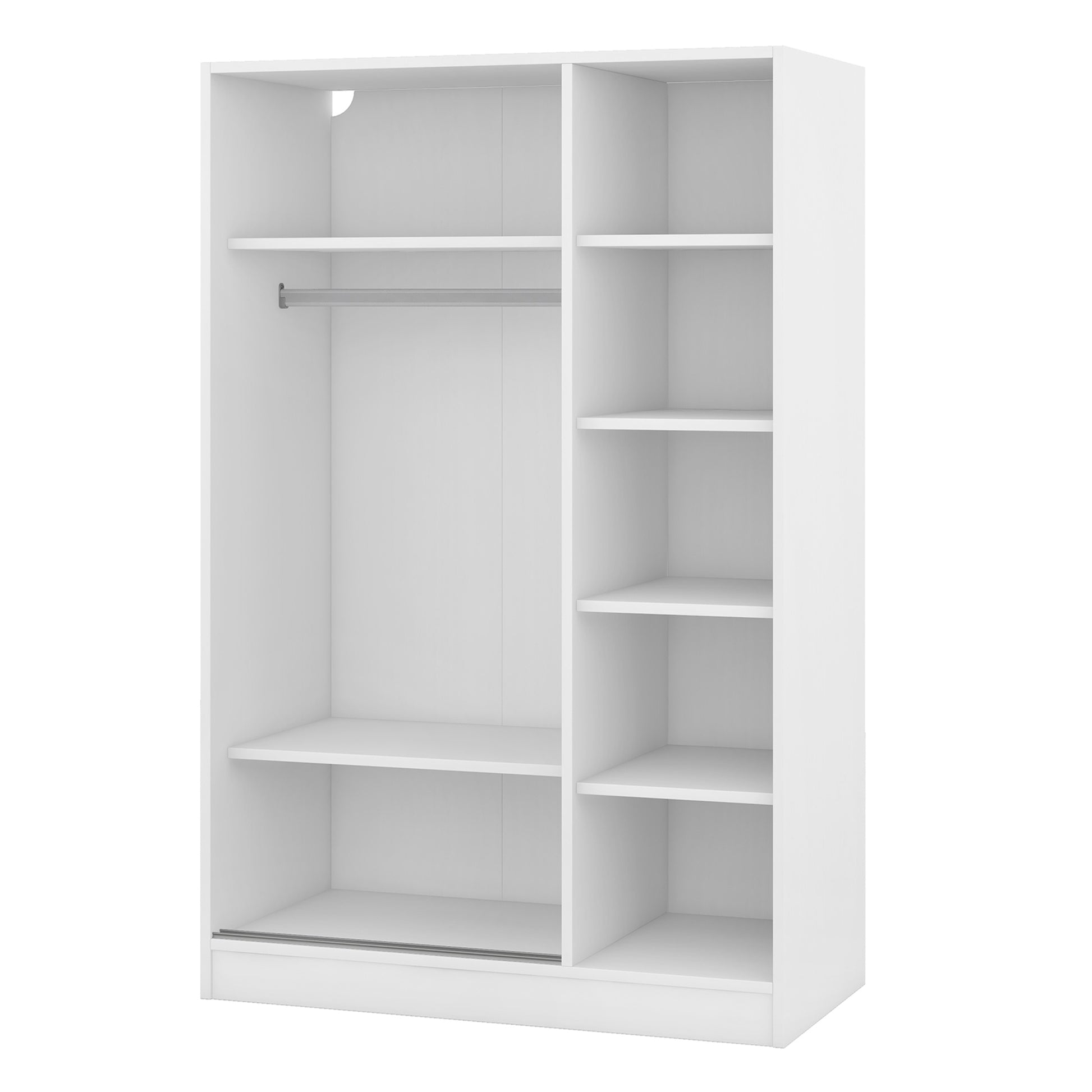 3 Door Shutter Wardrobe With Shelves, White Sliding White White Shelf Bedroom Shelf Contemporary 3 Mdf