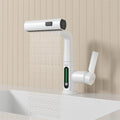 Pull Out Lift Led Temperature Digital Display Bathroom Basin Faucet, Single Handle 360 Rotatable Waterfall 3 In 1 Basin Tap With Adjustable Height White One White Deck Mounted Lever Handles 1 Hole Faucets Stainless Steel