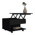 Lift Top Coffee Table Mercuri, Casters, Black Wengue Finish Black Particle Board