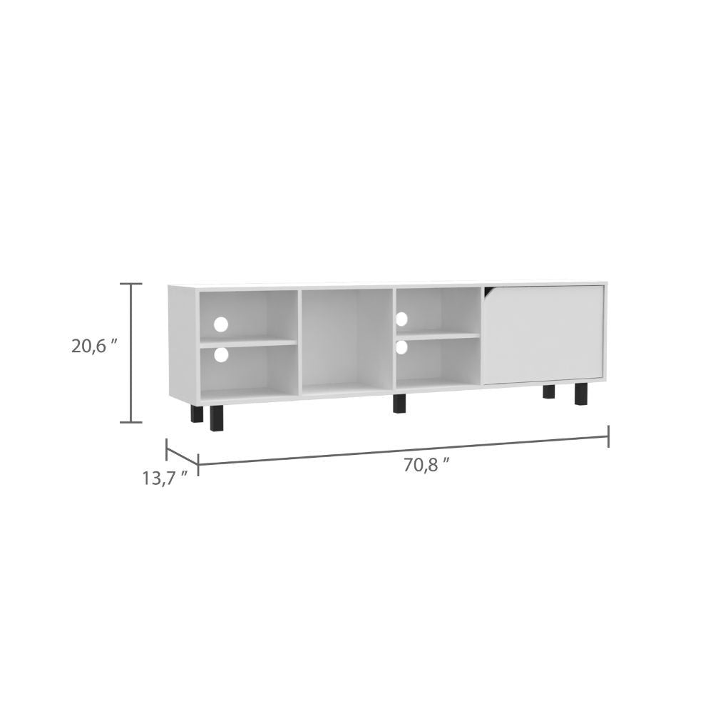 Tv Stand For Tv S Up 70" Estocolmo, Four Open Shelves, White Finish White 50 59 Inches Particle Board