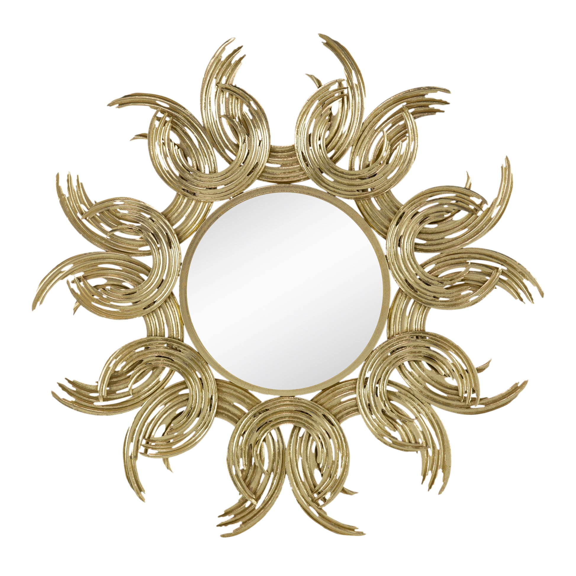 38" Sunburst Metal Decorative Mirror With Gold Finish, Boho Wall Decor Sun Mirror For Living Room Bathroom Enterway Gold Iron