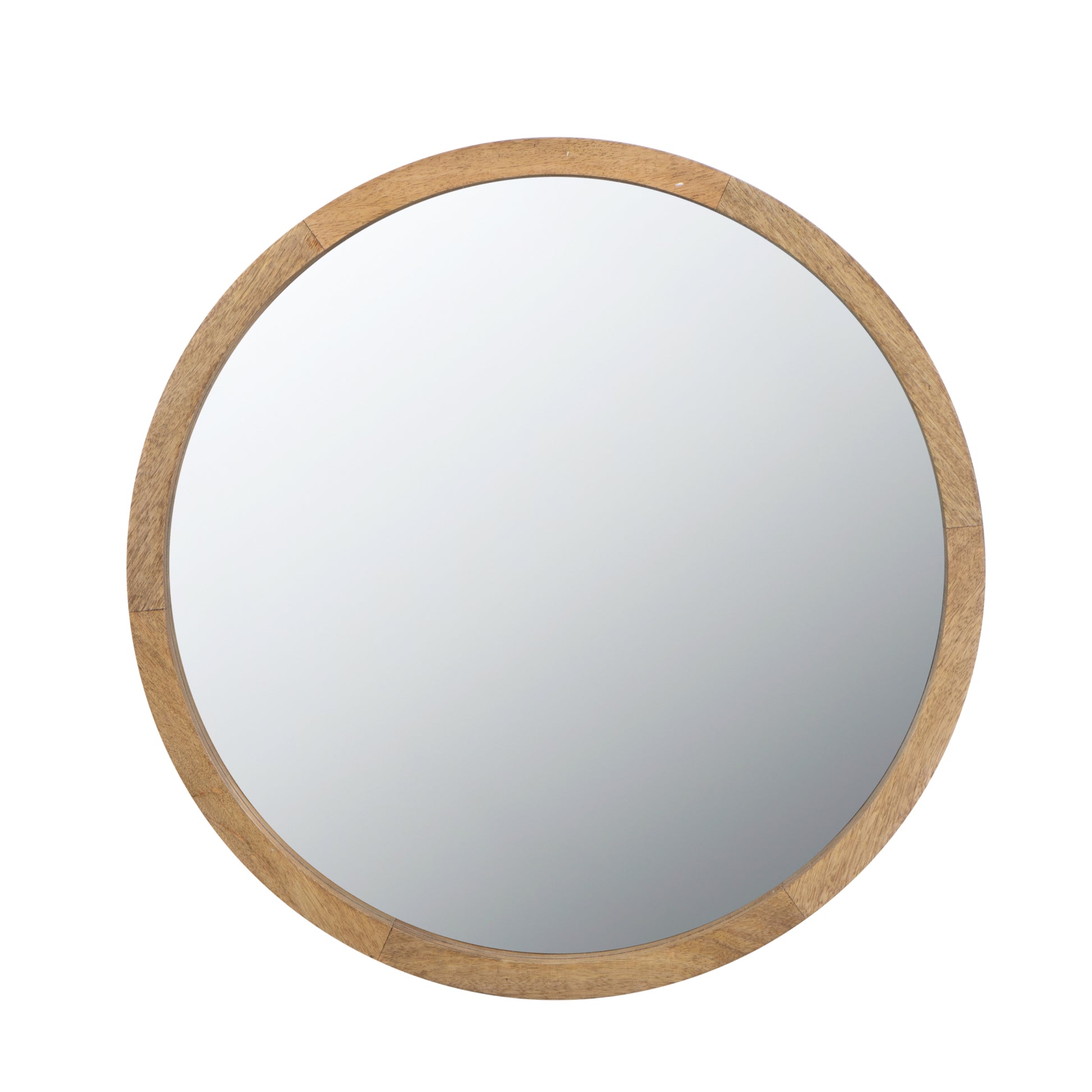 20" x 20" Circle Wall Mirror with Wooden Frame, Wall brown-wood+glass