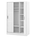 3 Door Shutter Wardrobe With Shelves, White Sliding White White Shelf Bedroom Shelf Contemporary 3 Mdf