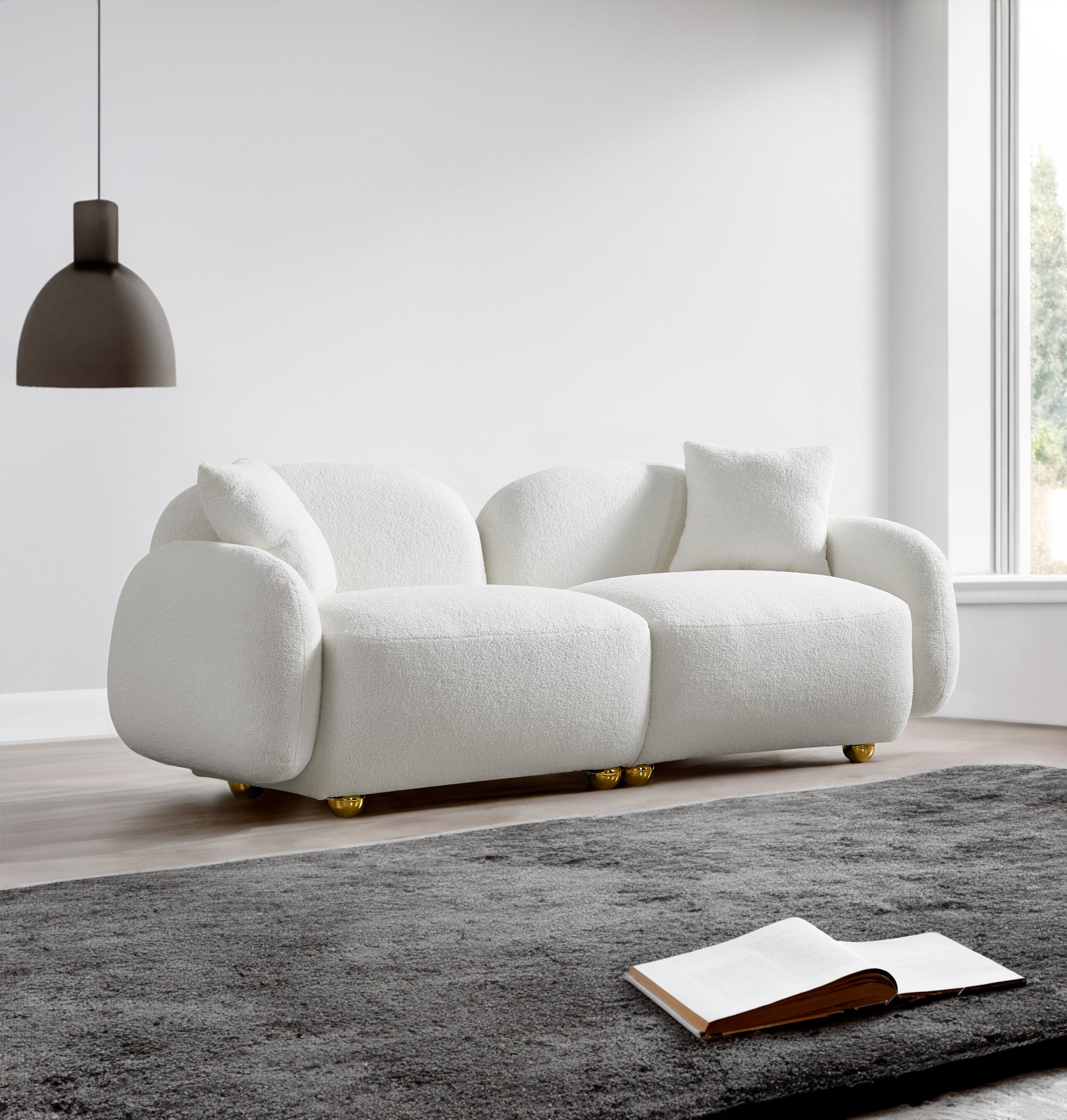 77.95" Cozy Teddy Fabric Sofa Luxurious Plush Upholstered Couch For Ultimate Comfort And Style White Teddy 3 Seat