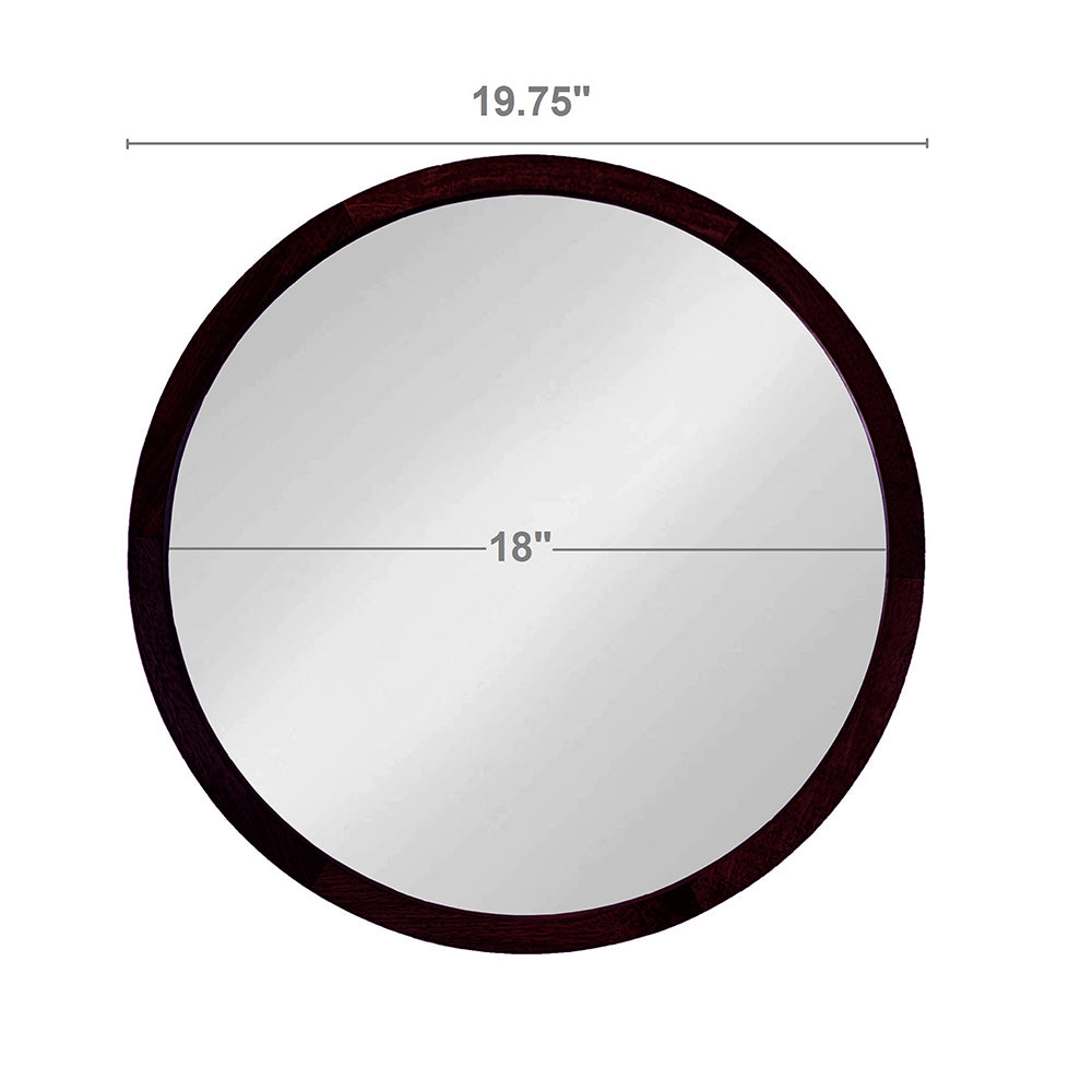 20" x 20" Circle Wall Mirror with Wooden Frame and brown-wood+glass