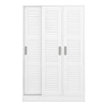 3 Door Shutter Wardrobe With Shelves, White Sliding White White Shelf Bedroom Shelf Contemporary 3 Mdf