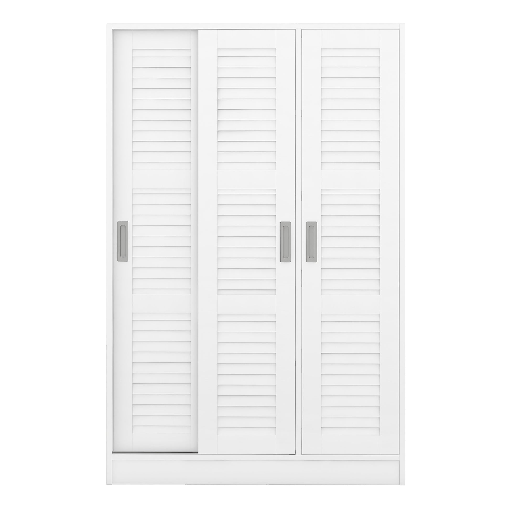 3 Door Shutter Wardrobe With Shelves, White Sliding White White Shelf Bedroom Shelf Contemporary 3 Mdf