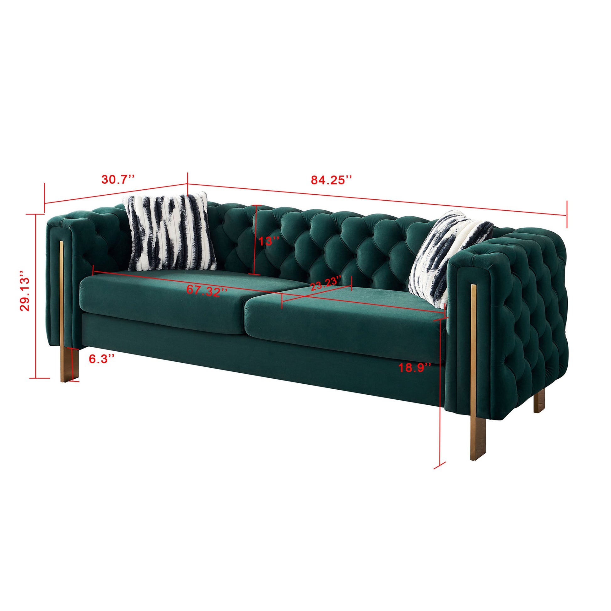 Chesterfield Modern Tufted Velvet Living Room Sofa, 84.25''W Couch,Green Green Foam Velvet