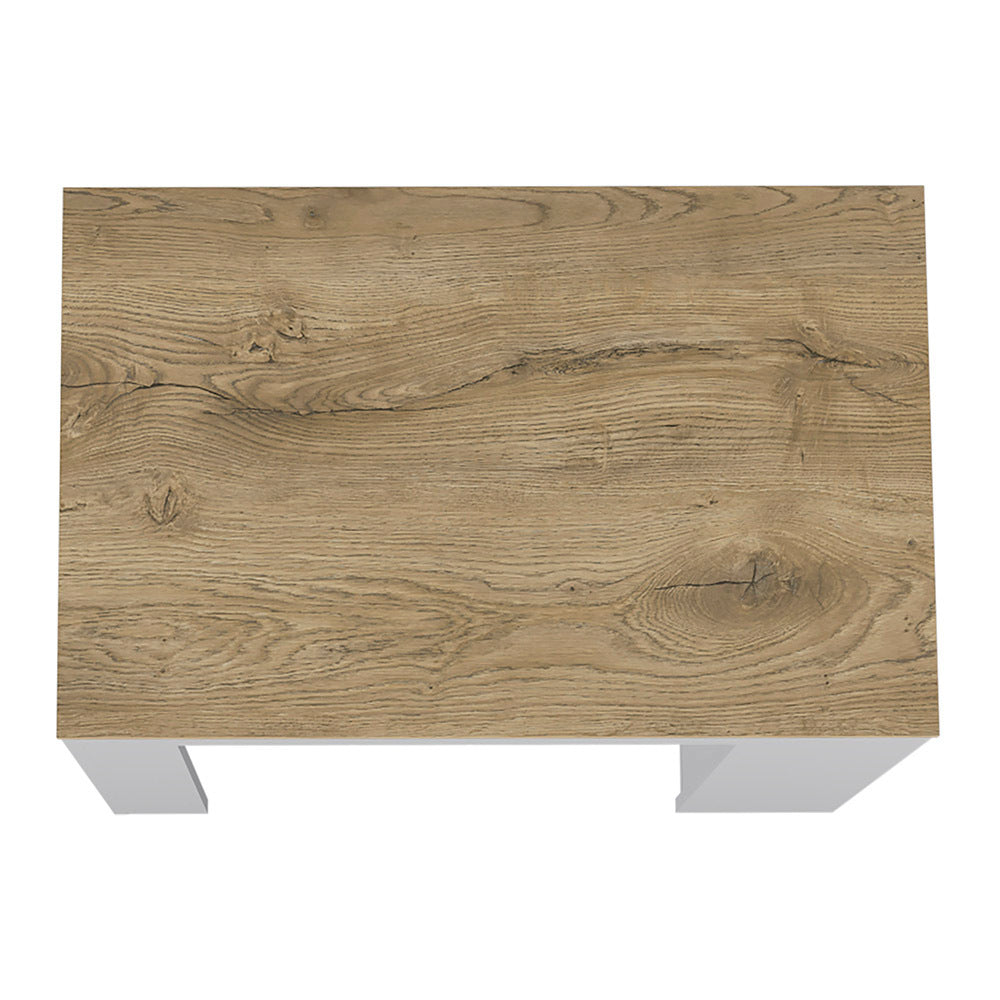 Kitchen Island Doyle, Three Side Shelves, White And Light Oak Finish White Particle Board