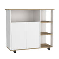 Kitchen Island Kamkacht, One Cabinet, Four Open Shelves, Light Oak White Finish Light Oak Particle Board
