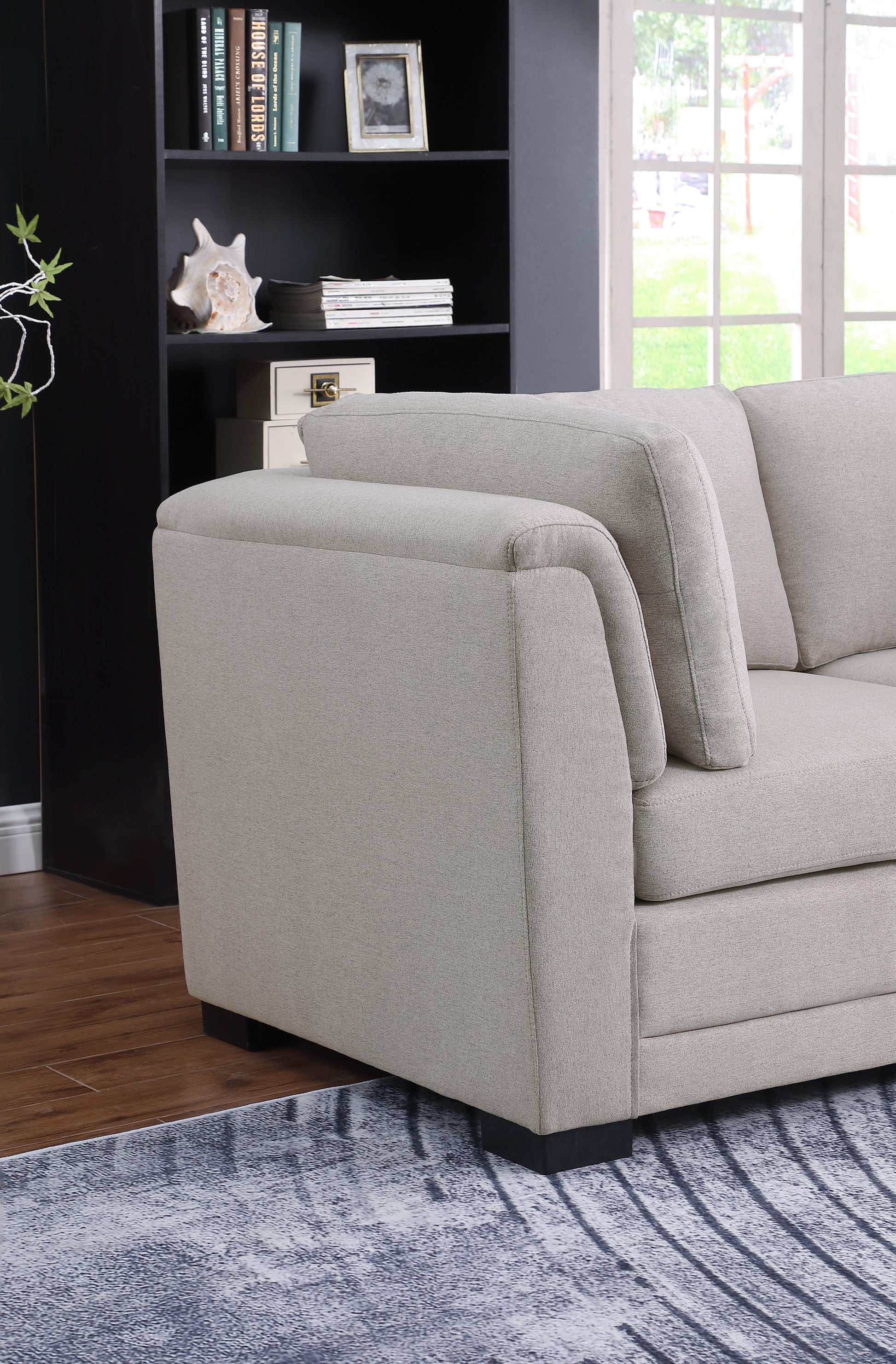 Kristin 121.5" Light Gray Linen Fabric Reversible Sectional Sofa With Ottoman Light Gray Linen