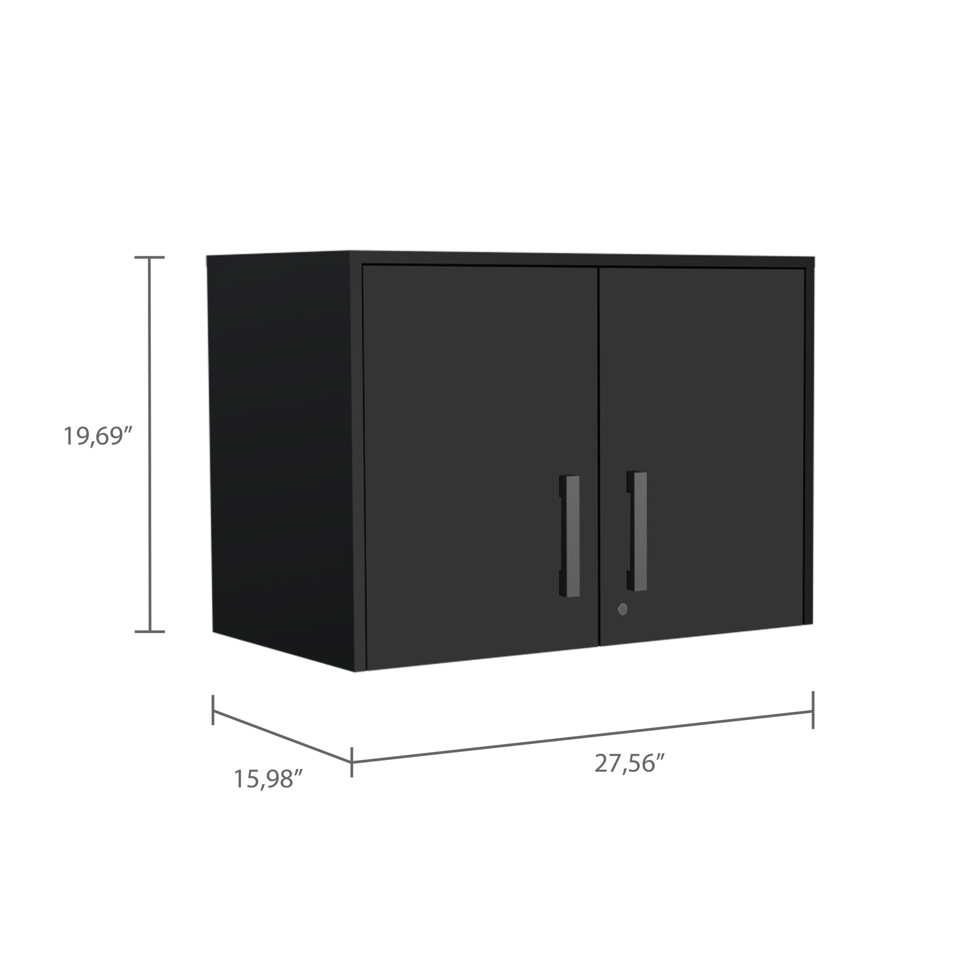 Wall Storage Cabinet Lions, 3 Shelves, Double Door, Black Wengue Finish Gray Particle Board