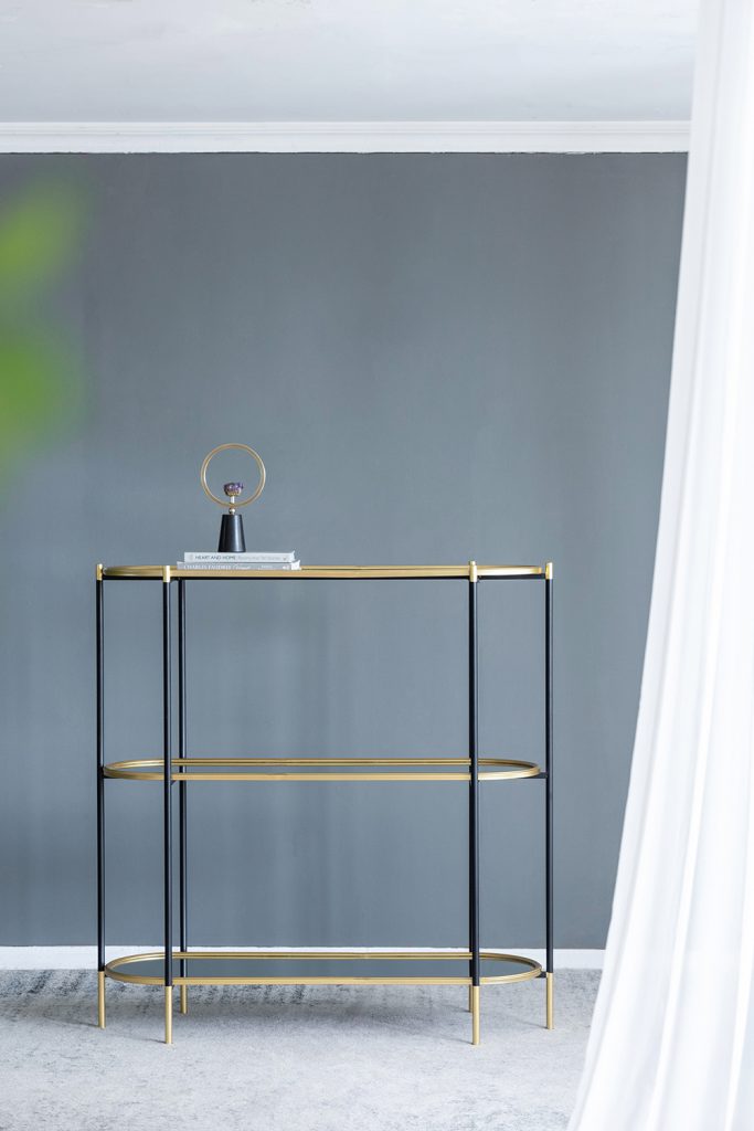 48.5X16.5X50" 3 Tier Metal Console Table, Black Gold Mirrored Shelf Golden Black Casual,Classic,Contemporary,Luxury,Modern Iron