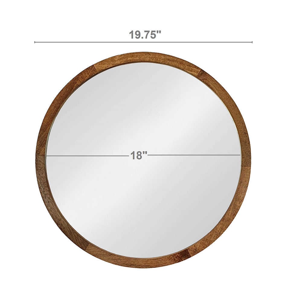 20" x 20" Circle Wall Mirror with Wooden Frame, Wall brown-wood+glass