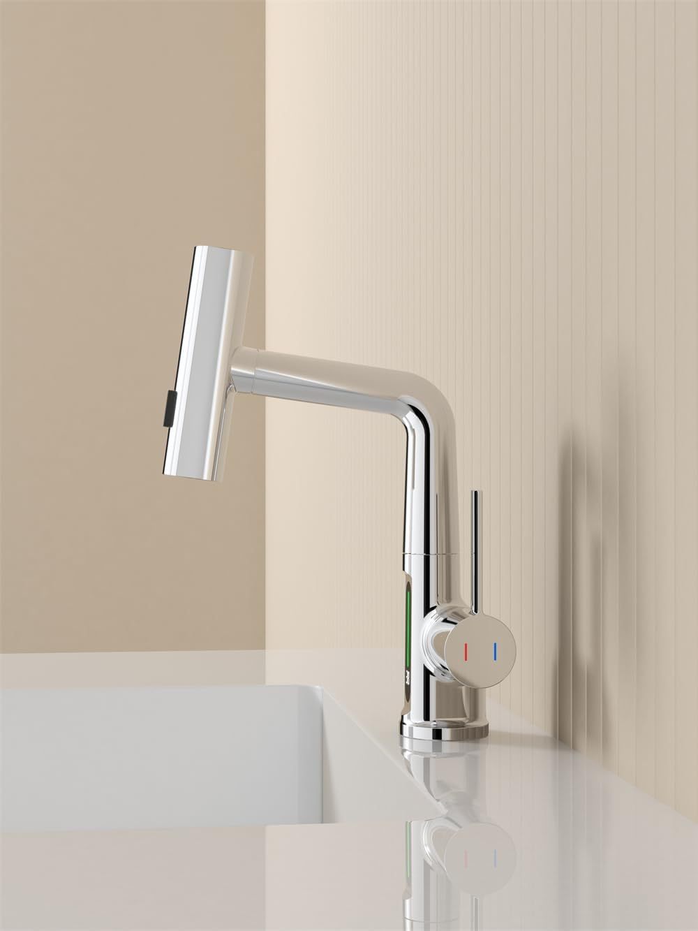 Pull Out Lift Led Temperature Digital Display Bathroom Basin Faucet, Single Handle 360 Rotatable Waterfall 3 In 1 Basin Tap With Adjustable Height Chrome One Chrome Deck Mounted Single Hole Faucets Chrome Lever Handles 1 Hole Faucets Stainless Steel