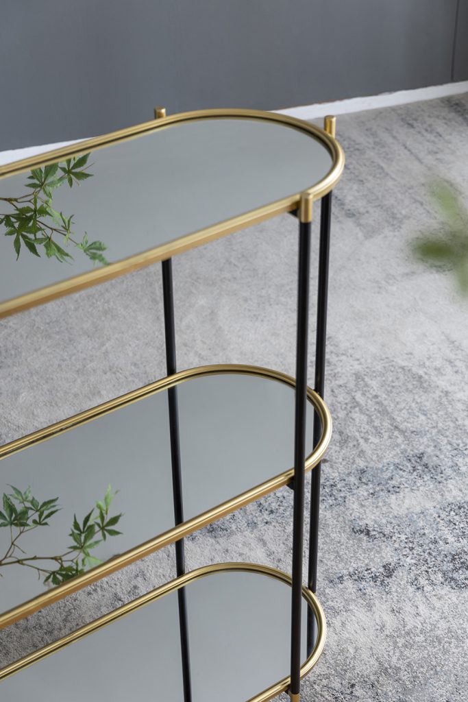 48.5X16.5X50" 3 Tier Metal Console Table, Black Gold Mirrored Shelf Golden Black Casual,Classic,Contemporary,Luxury,Modern Iron