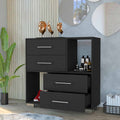 Dresser Hetzs, Four Drawers, Two Open Shelves, Black Wengue Finish Black Particle Board