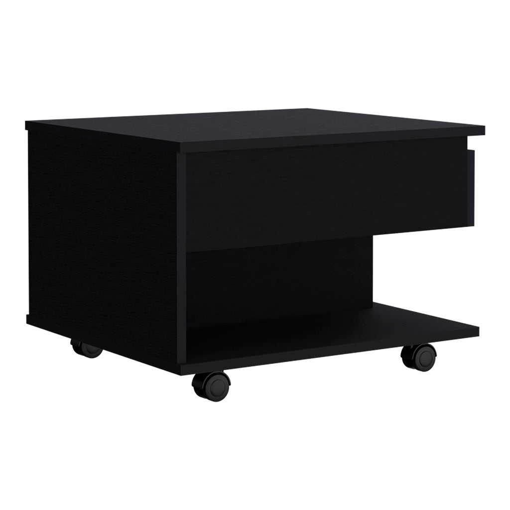 Lift Top Coffee Table Mercuri, Casters, Black Wengue Finish Black Particle Board