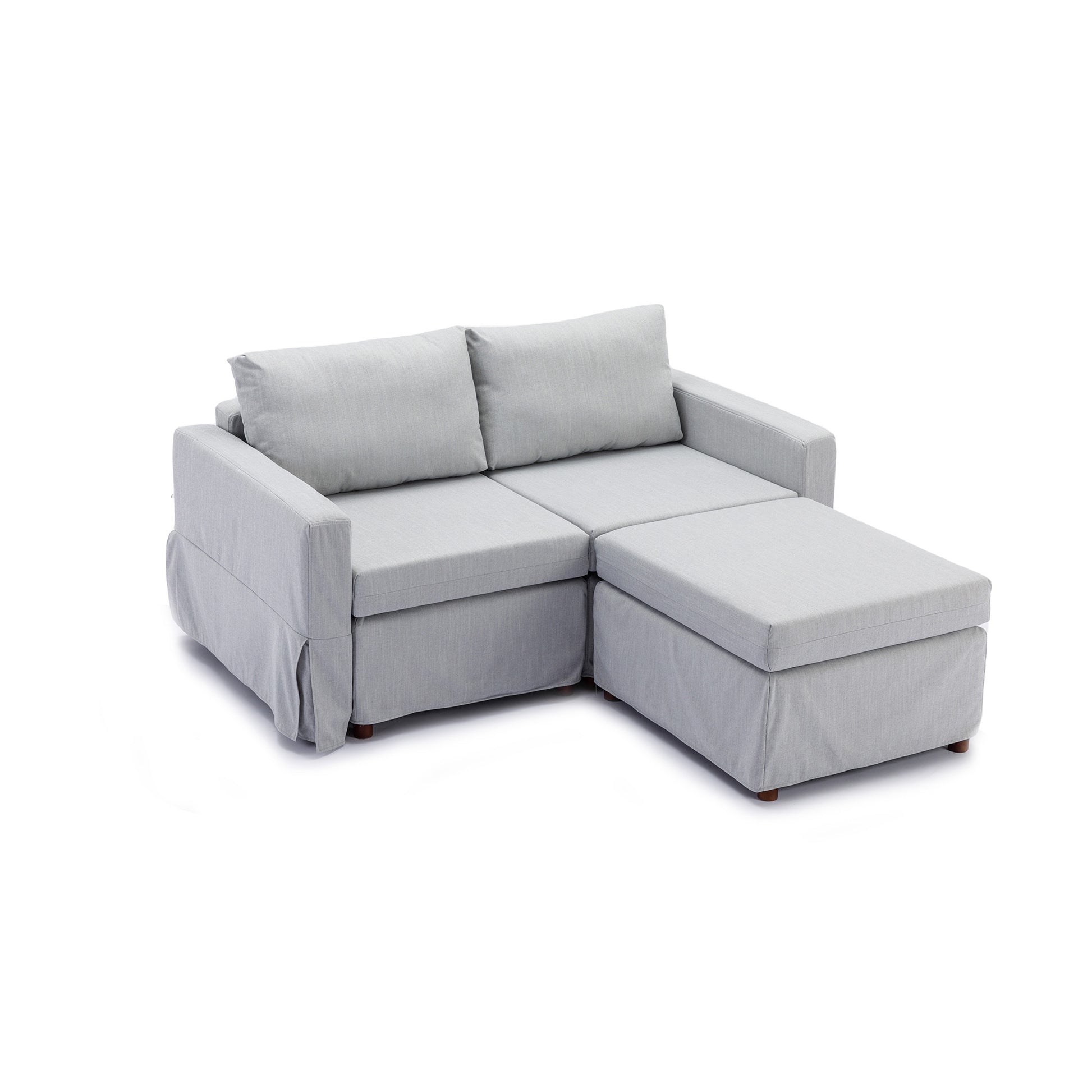 2 Seat Module Sectional Sofa Couch With 2 Ottoman,Seat Cushion And Back Cushion Removable And Washable,Light Grey Light Grey Wood Primary Living Space Soft Modern Rubberwood Foam Linen 2 Seat