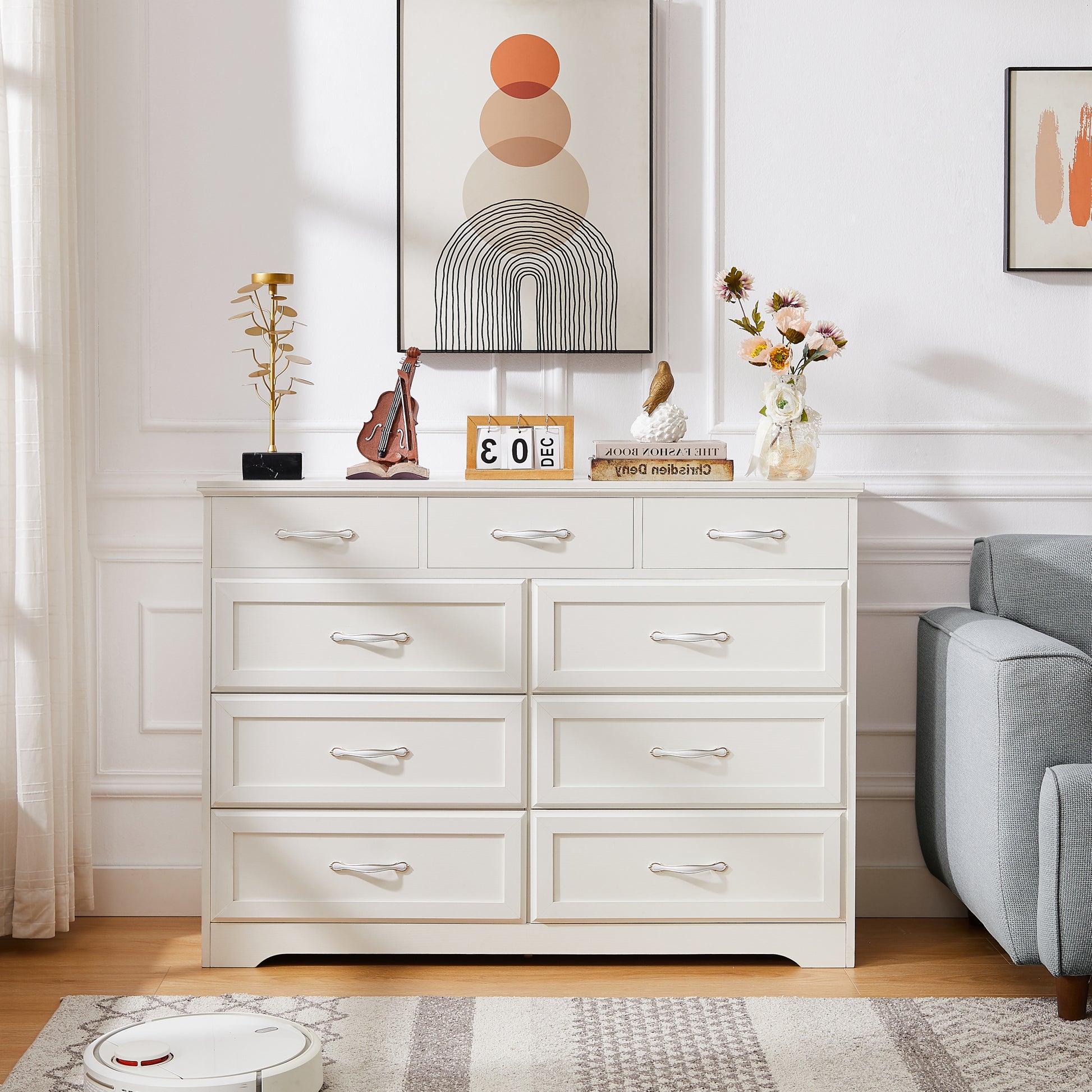 room and board dresser Bedroom Dresser, 9 Drawer Long Dresser With Antique Handles, Wood Ches