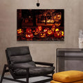 1Pcs Drop Ping Framed Canvas Wall Art Decor Painting For Halloween, Jack O Lanterns Groups Painting For Halloween Gift, Decoration For Halloween Living Room, Bedroom Decor 2418In Thickness 1.5Inc Multicolor Canvas