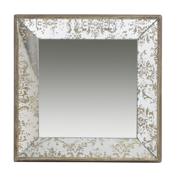 24" X 24" Antique Silver Square Mirror With Floral Accents, Decorative Display Tray, Hanging Mirror, Traditional Home Decor Silver Mdf Glass