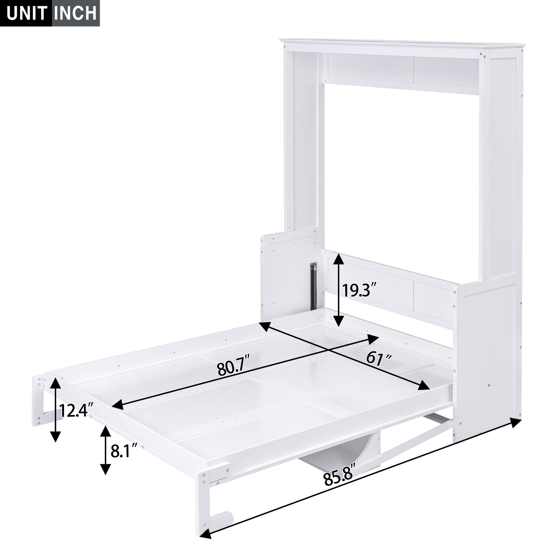 Queen Size Murphy Bed With A Shelf, White Box Spring Not Required Queen White Wood Bedroom Murphy Solid Wood Mdf